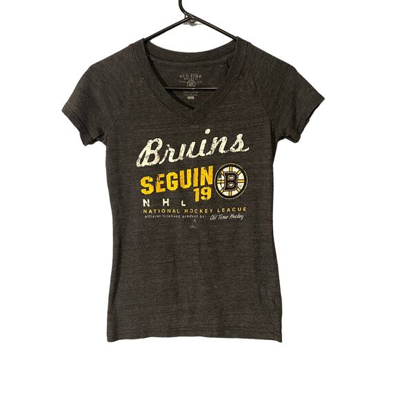Old Time Tops - Old Time Gray Short Sleeve Casual V-Neck Boston Bruins Hockey T-Shirt Women Sz S